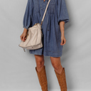  Autumn Tied Pleated Mini Dress