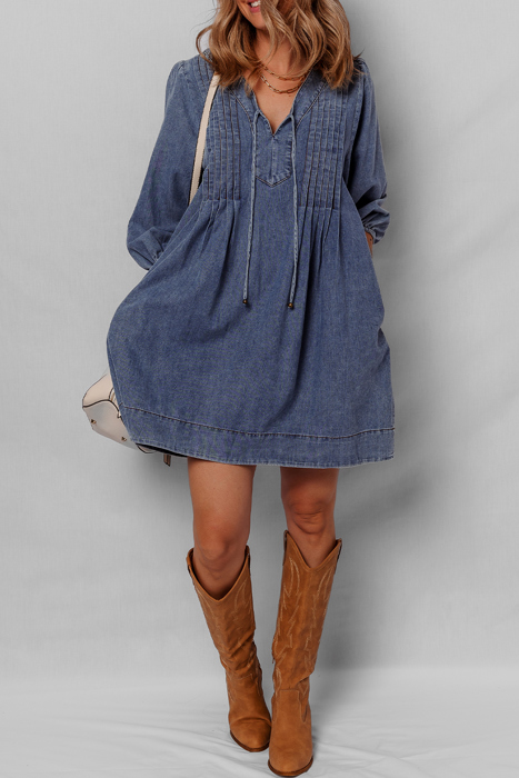 Autumn Tied Pleated Mini Dress