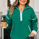 Dark Green 1X Ava Contrast Trim Fleece Plus Sweatshirt
