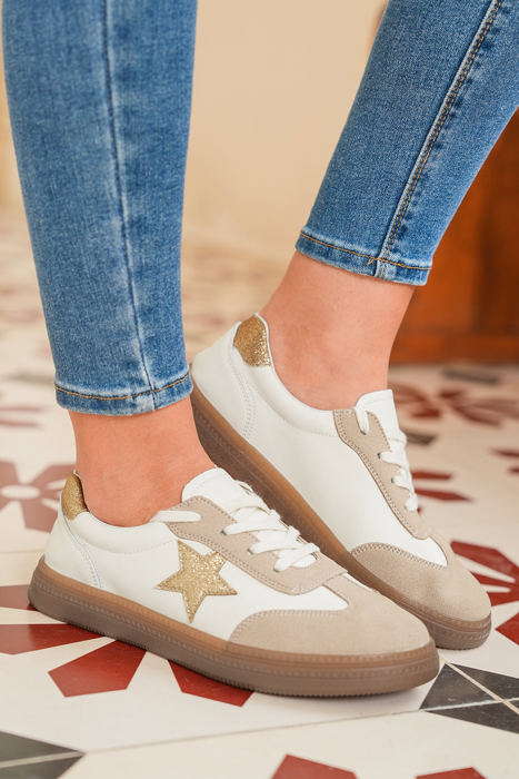 Avani Shimmer Star Patch Lace up Retro Flattie
