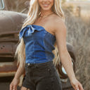  Avayah Vintage Bow Front Smocked Back Denim Tube Top