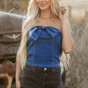  Avayah Vintage Bow Front Smocked Back Denim Tube Top