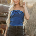  Avayah Vintage Bow Front Smocked Back Denim Tube Top