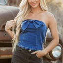 Sail Blue Medium Avayah Vintage Bow Front Smocked Back Denim Tube Top