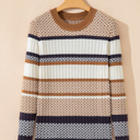 Brown Stripe Medium Avery Ribbed Trim Slim Sweater