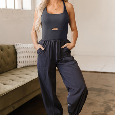 Avianna Back Crossed Straps Hollow Out Jogger Jumpsuit