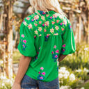  Ayah Floral Tie Split Neck Short Sleeve Blouse