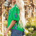  Ayah Floral Tie Split Neck Short Sleeve Blouse