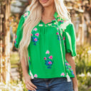  Ayah Floral Tie Split Neck Short Sleeve Blouse