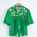  Ayah Floral Tie Split Neck Short Sleeve Blouse