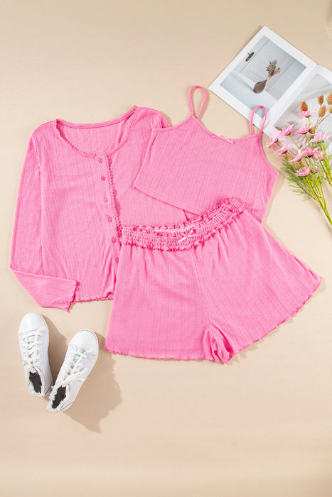 Ayla Cropped Cami Shorts and Cardigan Lounge Set