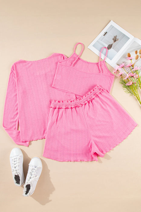 Ayla Cropped Cami Shorts and Cardigan Lounge Set