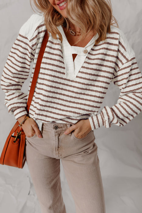 Ayla Stripe Textured Hooded Long Sleeve Top