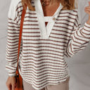  Ayla Stripe Textured Hooded Long Sleeve Top