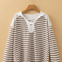  Ayla Stripe Textured Hooded Long Sleeve Top