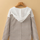  Ayla Stripe Textured Hooded Long Sleeve Top