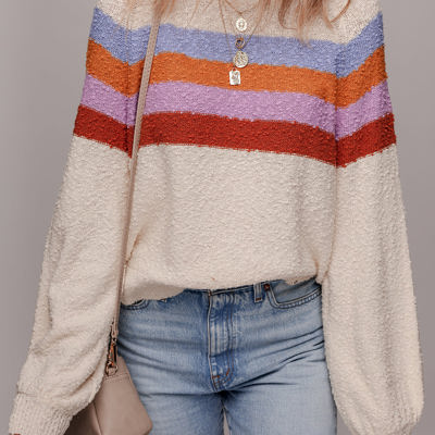 Ayla Striped Color Block Loose Sleeve Chic Sweater