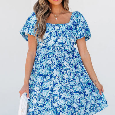 Azalea Floral Puff Sleeve Babydoll Mini Dress