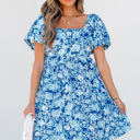  Azalea Floral Puff Sleeve Babydoll Mini Dress