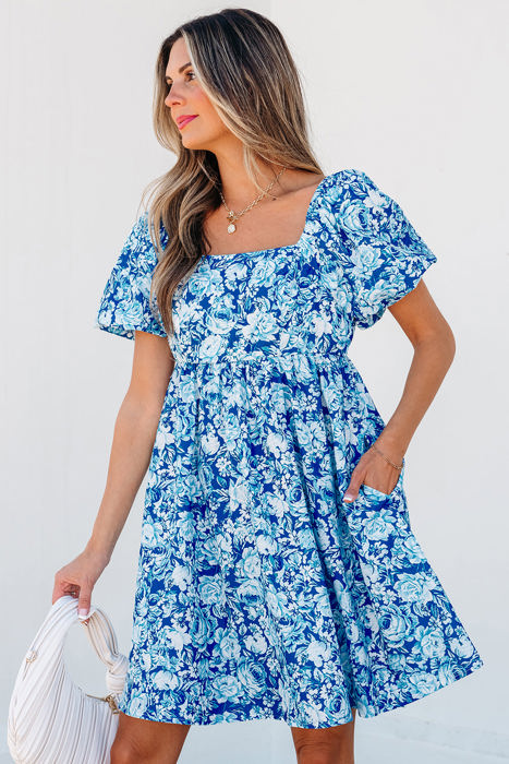 Azalea Floral Puff Sleeve Babydoll Mini Dress