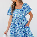  Azalea Floral Puff Sleeve Babydoll Mini Dress