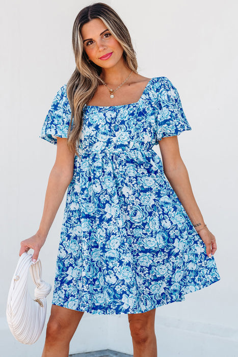 Azalea Floral Puff Sleeve Babydoll Mini Dress