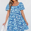  Azalea Floral Puff Sleeve Babydoll Mini Dress