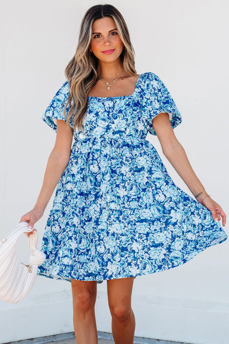 Azalea Floral Puff Sleeve Babydoll Mini Dress