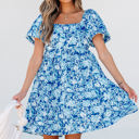  Azalea Floral Puff Sleeve Babydoll Mini Dress