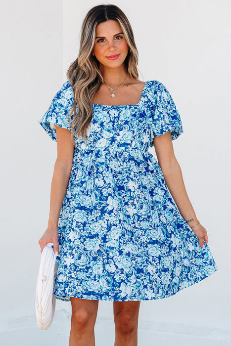 Azalea Floral Puff Sleeve Babydoll Mini Dress