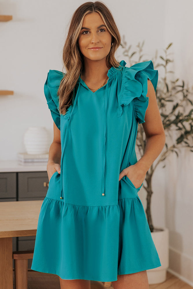 Azalea Tiered Ruffled Sleeves Mini Dress with Pockets