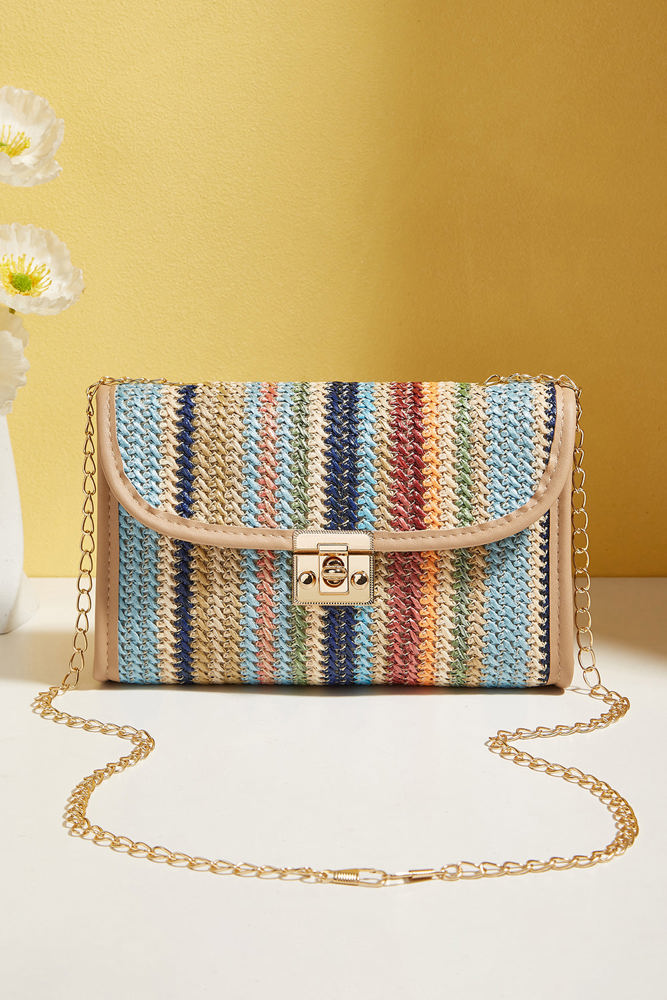 Azariah Striped Crochet Flapped Bag