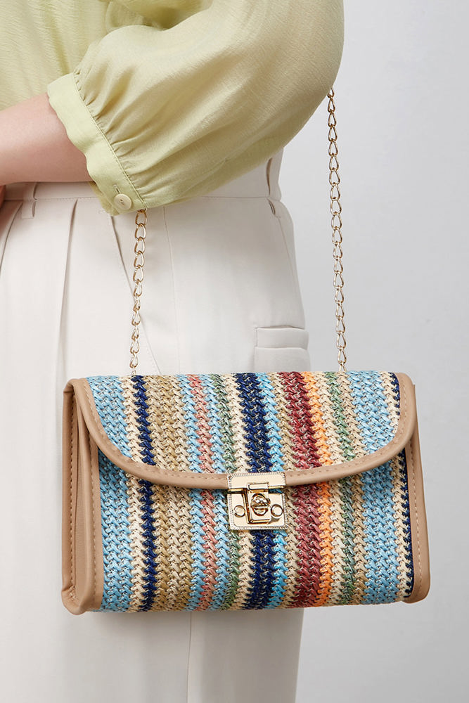 Azariah Striped Crochet Flapped Bag