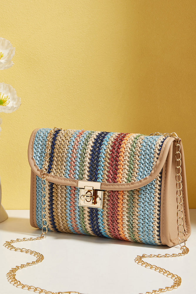 Azariah Striped Crochet Flapped Bag