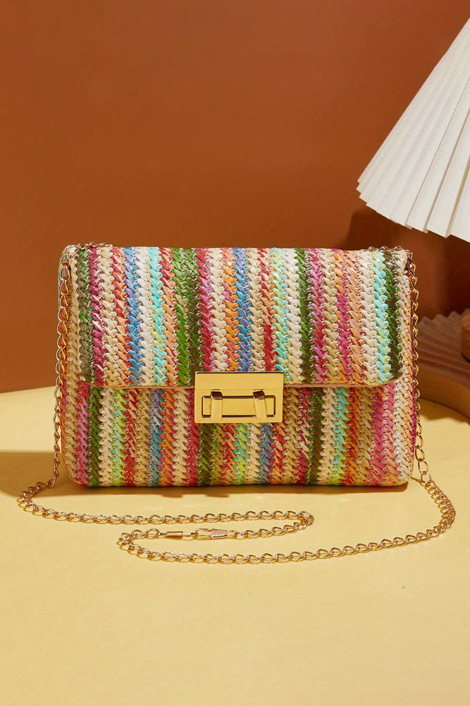 Azariah Striped Crochet Flapped Bag