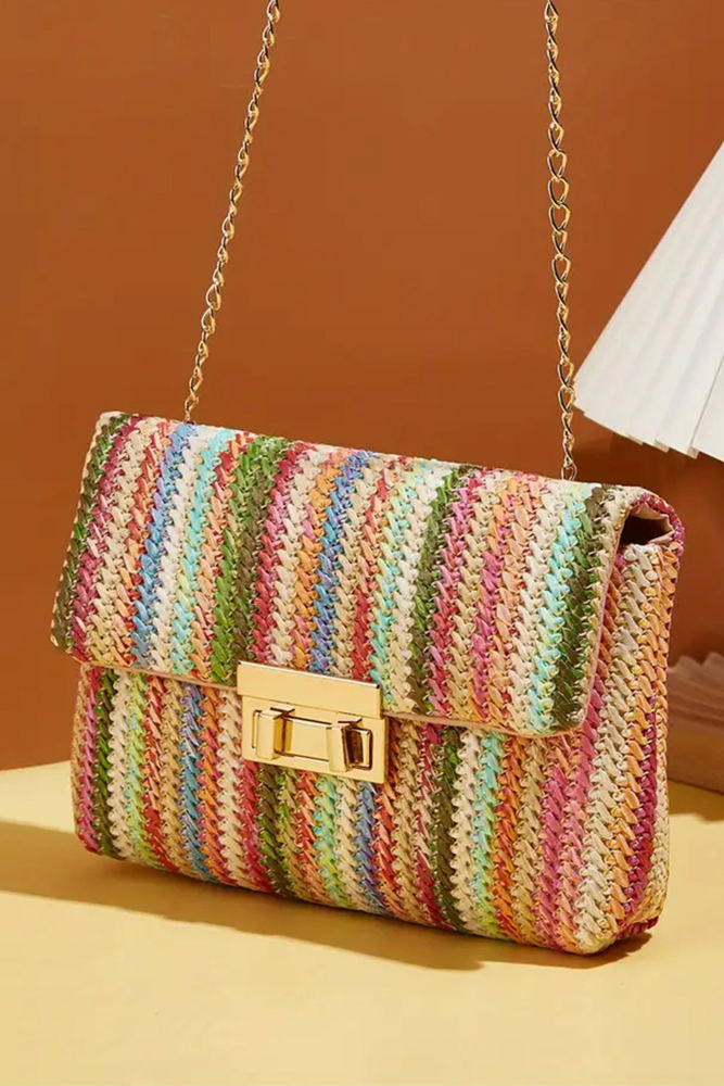 Azariah Striped Crochet Flapped Bag