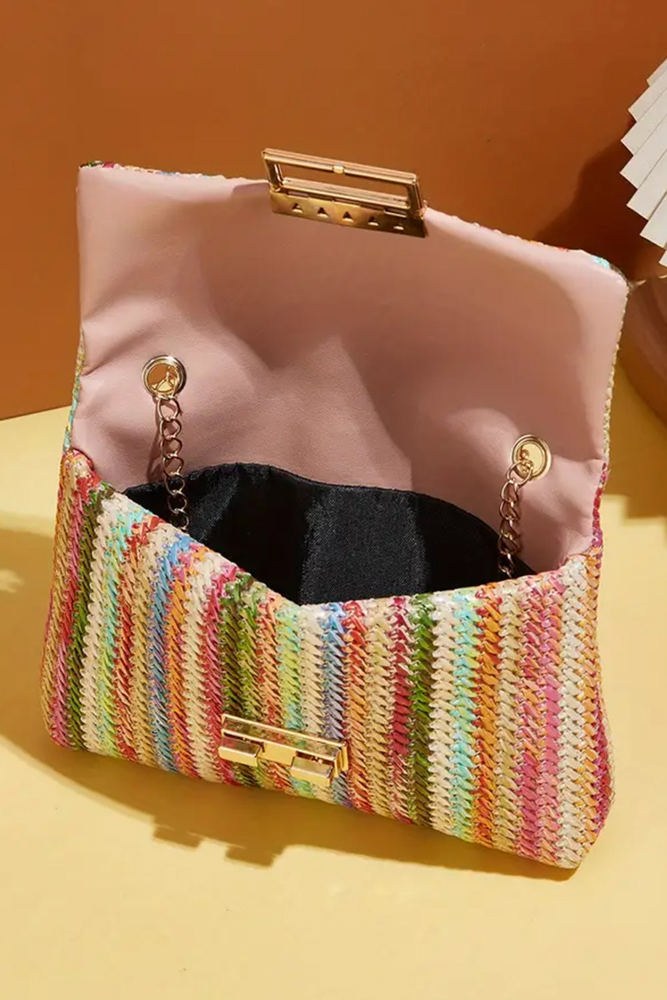 Azariah Striped Crochet Flapped Bag