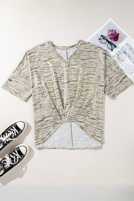 Bailee Leopard Half Sleeve V Neck Loose Fit Top