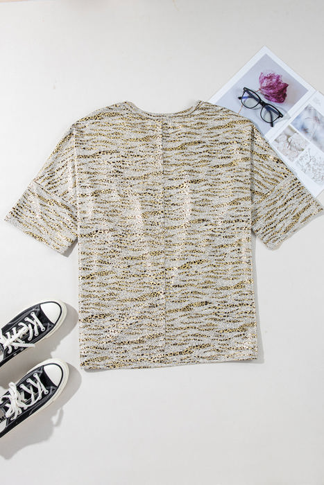 Bailee Leopard Half Sleeve V Neck Loose Fit Top