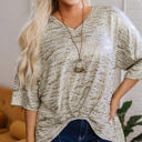 Gray XL Bailee Leopard Half Sleeve V Neck Loose Fit Top