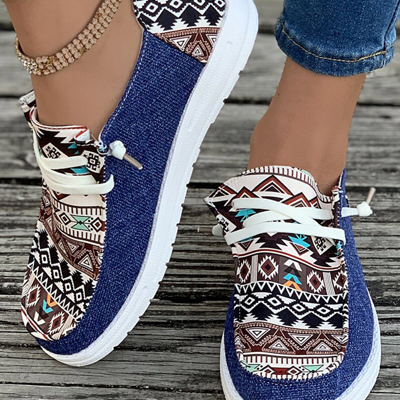 Bailee Vintage Aztec Lace-up Flat Shoes