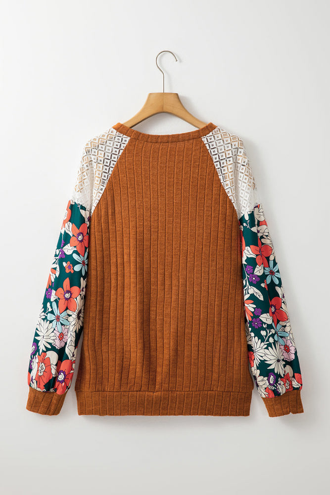 Bailey Patchwork Long Sleeve Ribbed Blouse