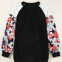 Black XXL Bailey Patchwork Long Sleeve Ribbed Blouse