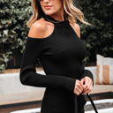  Bailey Ribbed Knit Cold Shoulder Sweater