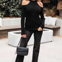  Bailey Ribbed Knit Cold Shoulder Sweater