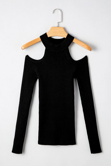 Bailey Ribbed Knit Cold Shoulder Sweater