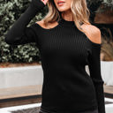 Black Small Bailey Ribbed Knit Cold Shoulder Sweater