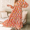  Barbara Floral Collared Long Sleeve Ruffled Dress