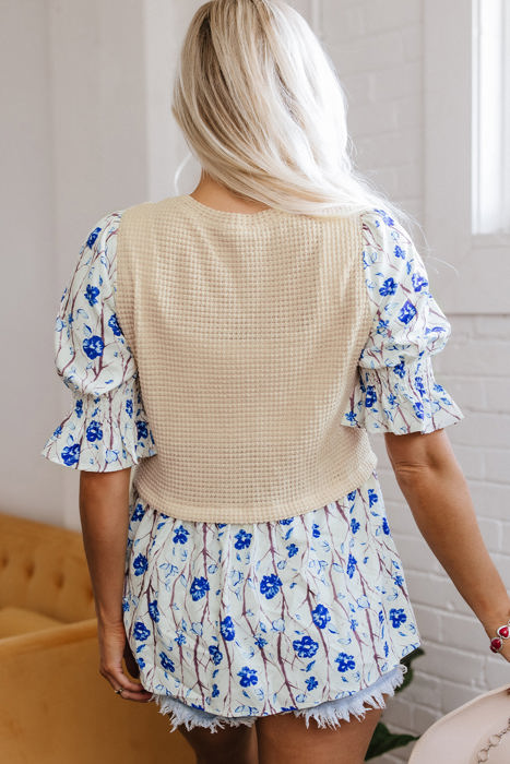 Barbara Waffle Floral Peplum Blouse