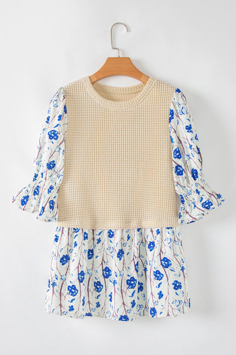Barbara Waffle Floral Peplum Blouse